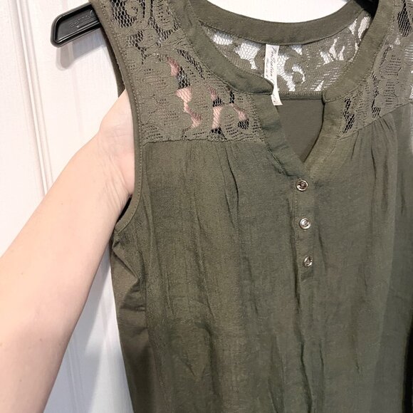 PerSeption Concepts Women's Top-Sleeveless-Tie-Lace-Med.-Olive/Army Green - Picture 6 of 13